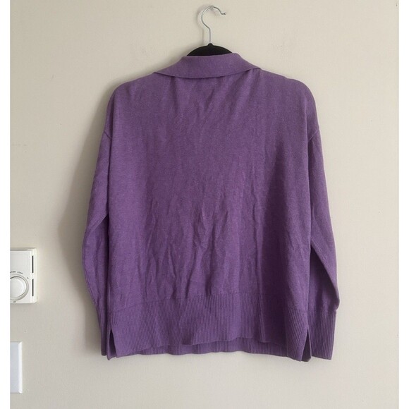 LL Bean Womens Medium Cotton Cashmere Sweater Polo V Neck Purple Preppy Outdoor - Picture 6 of 6